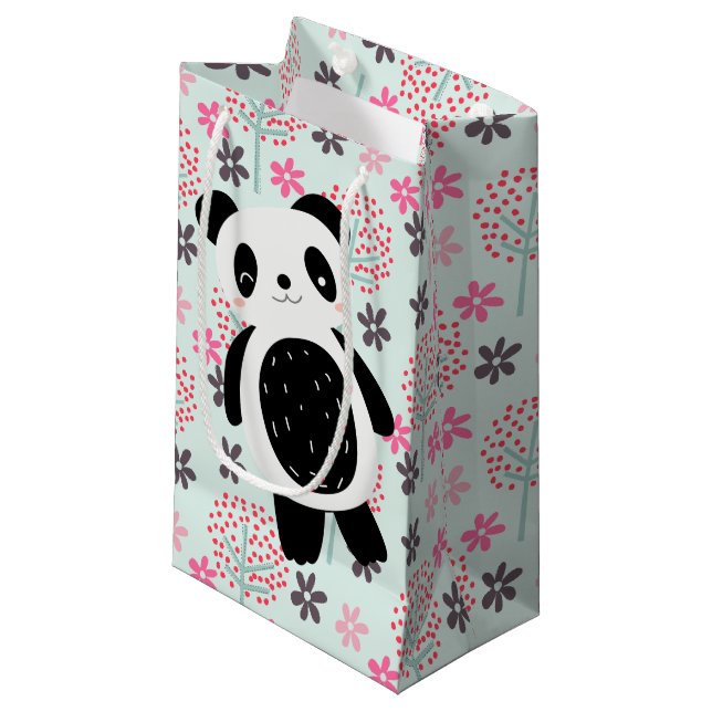 Bolsa De Regalo Pequeña Árboles, flores y osos panda (Angulo Anverso)
