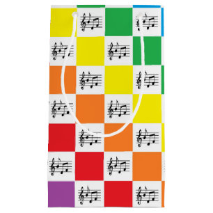 Bolsa De Regalo Pequeña Arco iris a cuadros y notas musicales