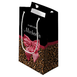 Bolsa De Regalo Pequeña Arco rojo elegante y nombre del estampado leopardo