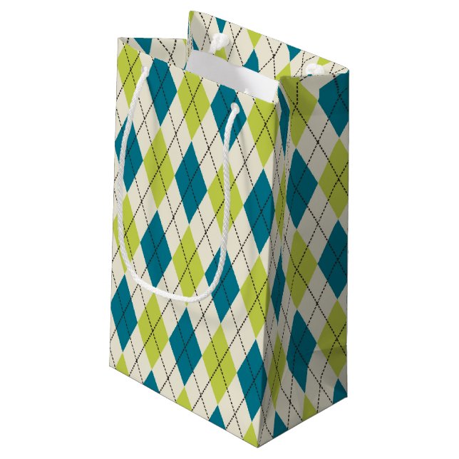 Bolsa De Regalo Pequeña Argyle azul y verde (Angulo reverso)
