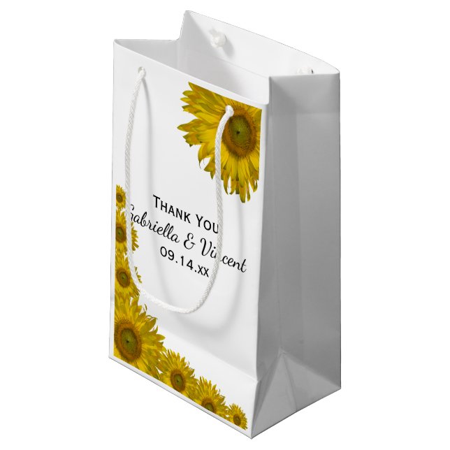 Bolsa De Regalo Pequeña Ariel de girasol amarillo Gracias Boda (Angulo Anverso)
