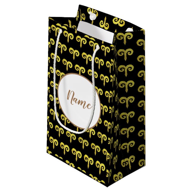 Bolsa De Regalo Pequeña Aries Golden Astrology Personalizado (Angulo Anverso)