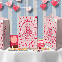Bolsa De Regalo Pequeña Arte del boceto del corazón rosa católico de San V