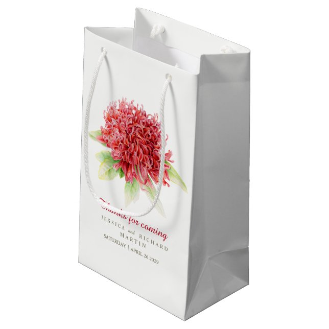 Bolsa De Regalo Pequeña Arte floral de waratah rojo gracias personalizado  (Angulo reverso)