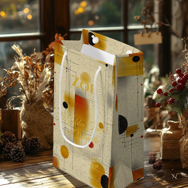 Bolsa De Regalo Pequeña Arte Geométrico Contemporáneo Beige & Golden Warmt (Subido por el creador)