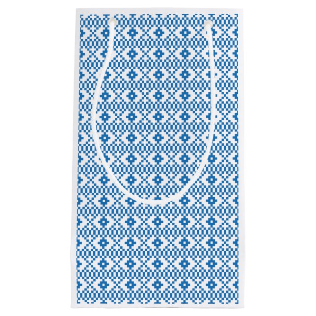 Bolsa De Regalo Pequeña Arte popular de origen étnico letón, azul y blanco (Anverso)