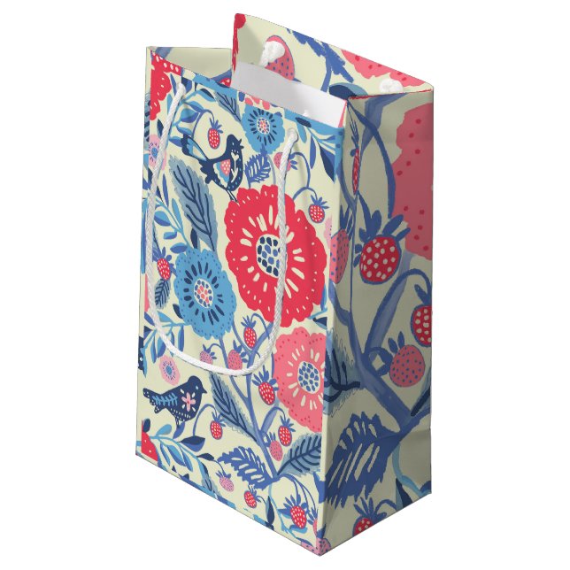 Bolsa De Regalo Pequeña Aves De Arte Popular, Fresas E Impresión De Flores (Angulo reverso)