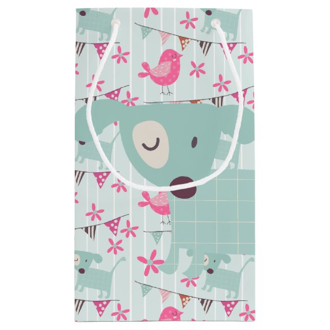 Bolsa De Regalo Pequeña Aves, perros, carteles, flores (Reverso)