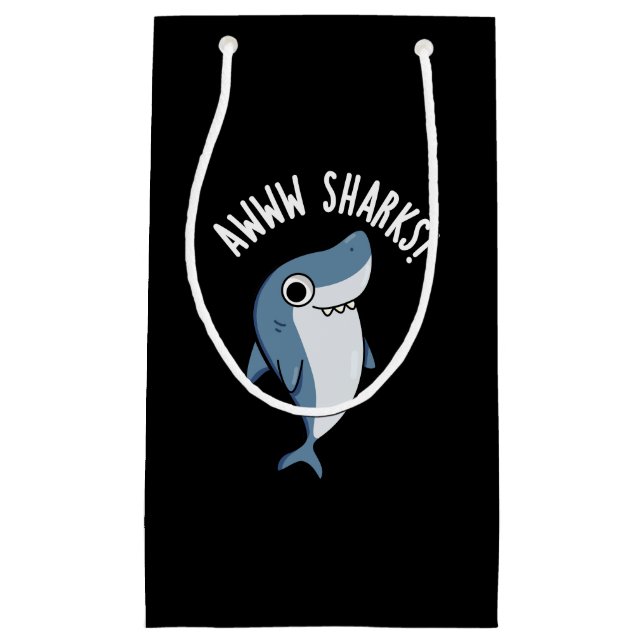 Bolsa De Regalo Pequeña Awww Sharks Gracioso Animal Pun Dark BG (Anverso)