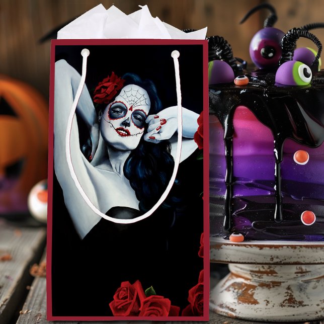 Bolsa De Regalo Pequeña Azúcar Skull Roses Rojas Negro (Subido por el creador)
