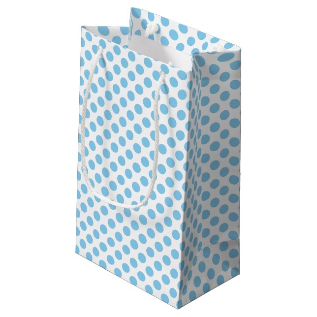 Bolsa De Regalo Pequeña Azul bebé sobre puntos de Polka blancos de tamaño  (Angulo reverso)