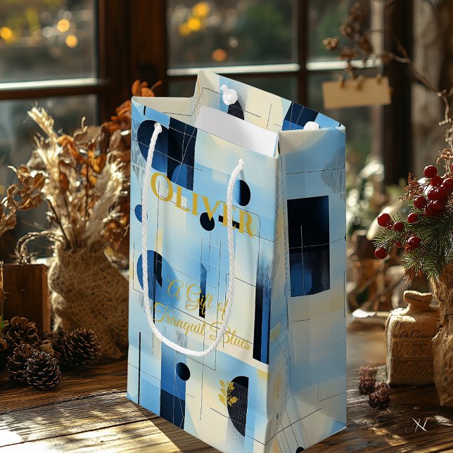 Bolsa De Regalo Pequeña Azul cielo y Crema Tranquilo Geométrico Contemporá (Subido por el creador)