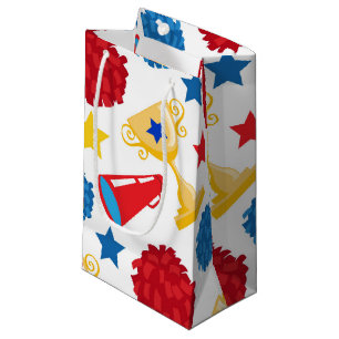Bolsa De Regalo Pequeña Azul Rojo Amarillo Estrellas Porrista Megáfono Pom