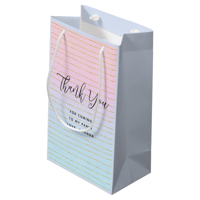 Bolsa De Regalo Pequeña Azul rosado con líneas de oro Gracias (Angulo reverso)