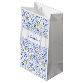 Bolsa De Regalo Pequeña Azulejo Azul Patrón de Limón Country Francés Monog