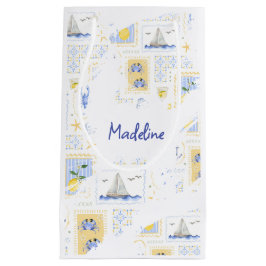 Bolsa De Regalo Pequeña Azulejo Mediterráneo Limón Monograma Nombre Coster