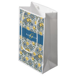 Bolsa De Regalo Pequeña Azulejo País Limón Acuarela Monograma Pequeño