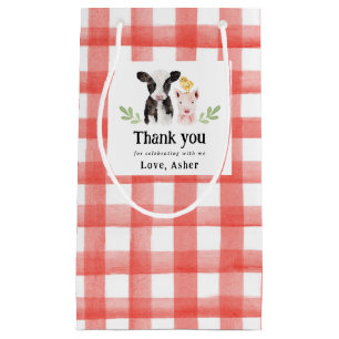 Bolsa De Regalo Pequeña Baby Farm Animals Red Gingham