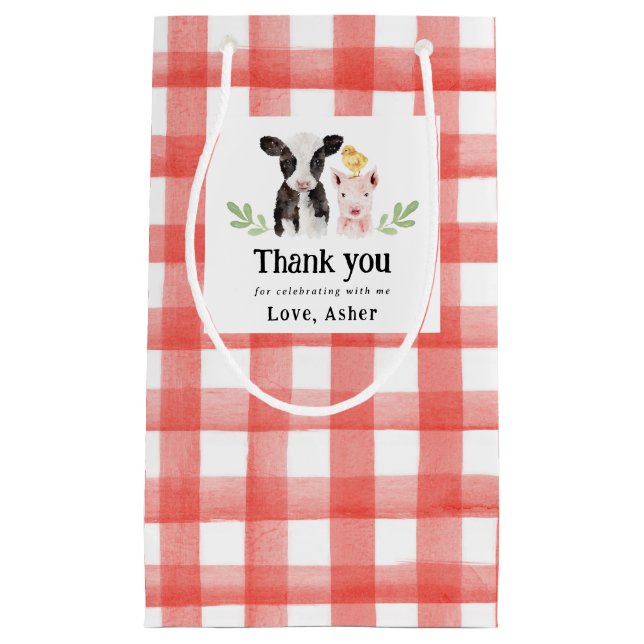 Bolsa De Regalo Pequeña Baby Farm Animals Red Gingham (Anverso)
