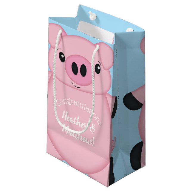Bolsa De Regalo Pequeña Baby Shower de cerdo azul (Angulo Anverso)