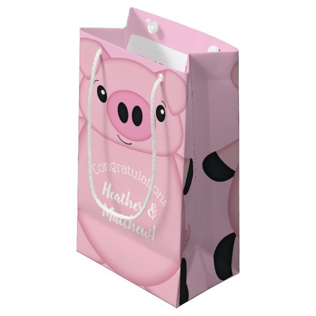 Bolsa De Regalo Pequeña Baby Shower de cerdo rosa (Angulo Anverso)