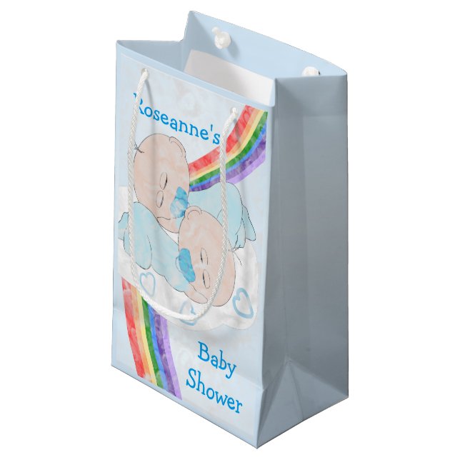 Bolsa De Regalo Pequeña Baby Shower de los chicos gemelos (Angulo Anverso)