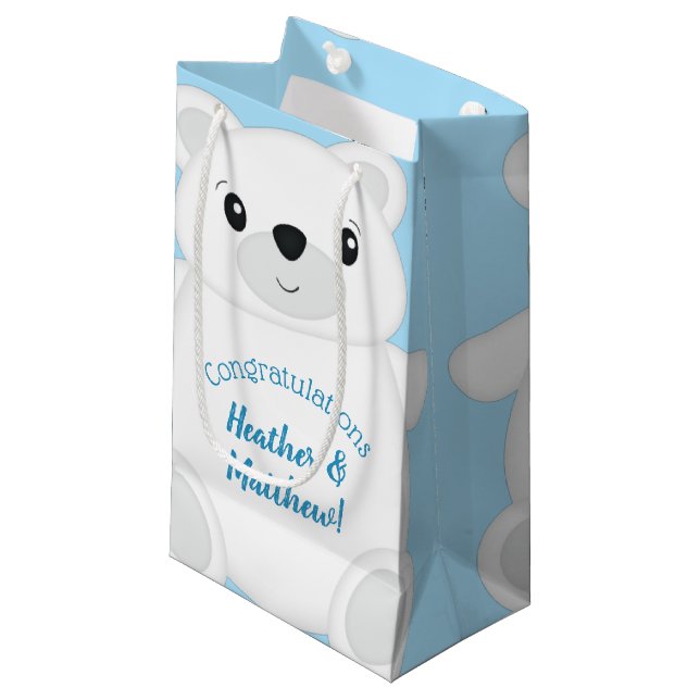 Bolsa De Regalo Pequeña Baby Shower de oso polar azul (Angulo Anverso)