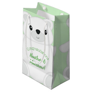 Bolsa De Regalo Pequeña Baby Shower de oso polar verde