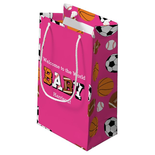 Bolsa De Regalo Pequeña Baby Shower Deporte Rosa (Angulo reverso)