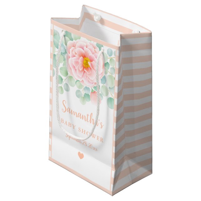 Bolsa De Regalo Pequeña Baby Shower Eucalyptus Foliage Peony Peach Sage (Angulo Anverso)