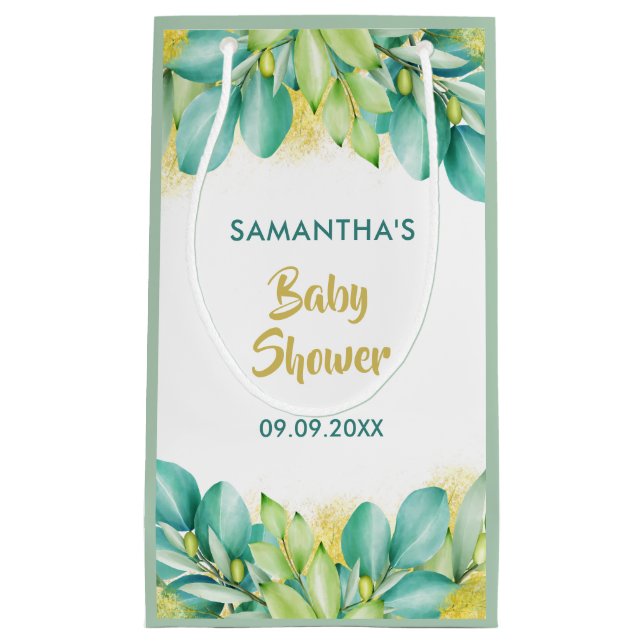 Bolsa De Regalo Pequeña Baby Shower Greenery Eucalyptus deja oliva (Anverso)
