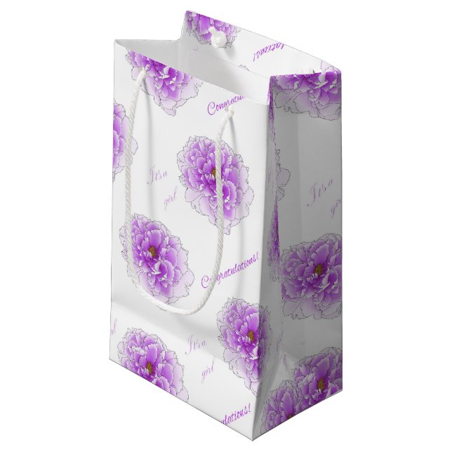 Bolsa De Regalo Pequeña Baby Shower morado de flores (Angulo Anverso)