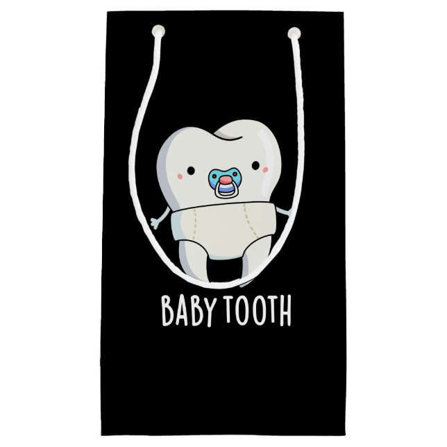 Bolsa De Regalo Pequeña Baby Tooth Funny Teeth Pun Dark BG (Anverso)