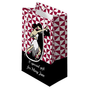 Bolsa De Regalo Pequeña Bailarines de Tango sobre Fondo Geométrico Burdeos