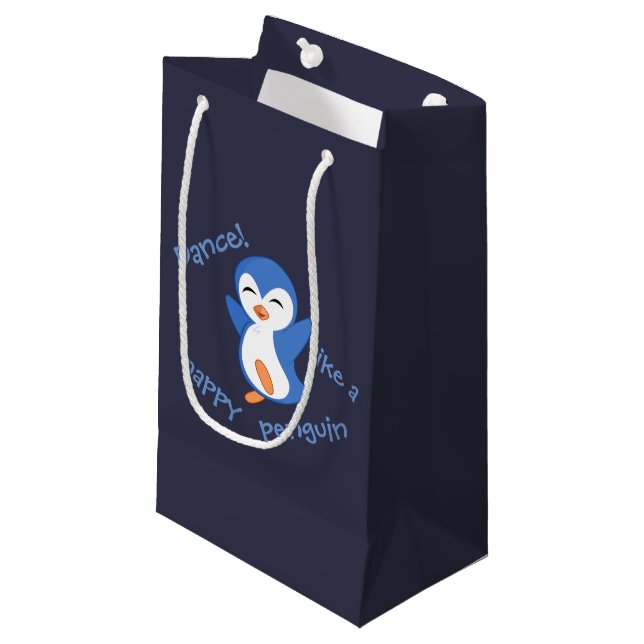 Bolsa De Regalo Pequeña Baile lindo como el azul pingüino feliz (Angulo Anverso)