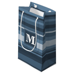 Bolsa De Regalo Pequeña Bandas grises y azules de monograma