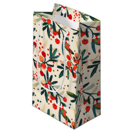 Bolsa De Regalo Pequeña Bayas de Acebo Navideñas Rojas Modernas