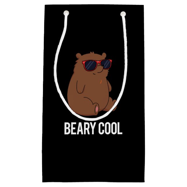 Bolsa De Regalo Pequeña Beary Guay Funny Brown Bear Pun Dark BG (Anverso)
