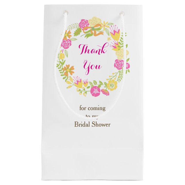 Bolsa De Regalo Pequeña Beautiful Hot Pink Floral Wreath Bridal Shower (Anverso)