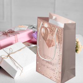 Bolsa De Regalo Pequeña Bebé ducha rosa purpurina dorado gotea globos