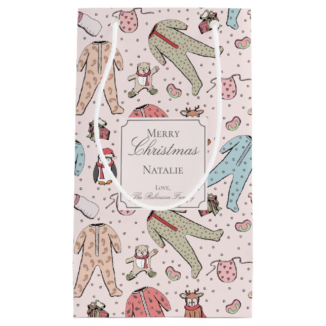 Bolsa De Regalo Pequeña Bebé rosado lindo Navidad Personalizado pequeño re (Anverso)