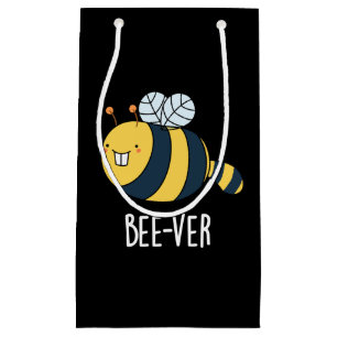 Bolsa De Regalo Pequeña Bee-ver Funny Animal Beaver Bee Pun Dark BG