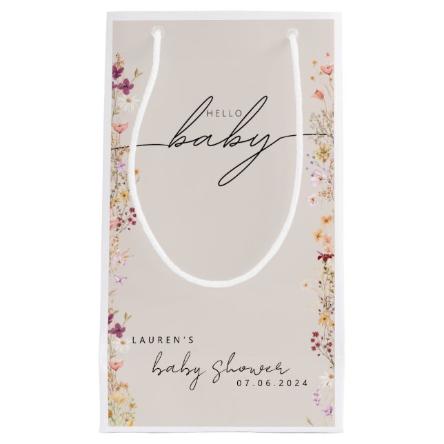 Bolsa De Regalo Pequeña Beige Boho Wildflower Baby Shower Favor (Anverso)