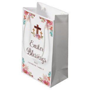 Bolsa De Regalo Pequeña Bendiciones de Pascua Cruz Floral Elegante
