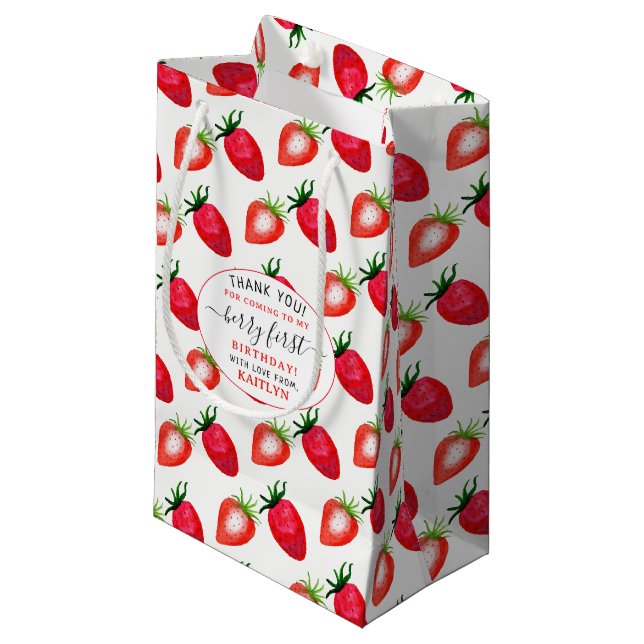Bolsa De Regalo Pequeña Berry de fresa dulce primer cumpleaños (Angulo Anverso)