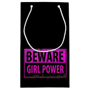 Bolsa De Regalo Pequeña BEWARE Chica Power - Rótulo rosado de peligro Meta