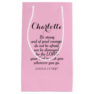 Bolsa De Regalo Pequeña Biblia de valor rosa claro Verso nombre personaliz