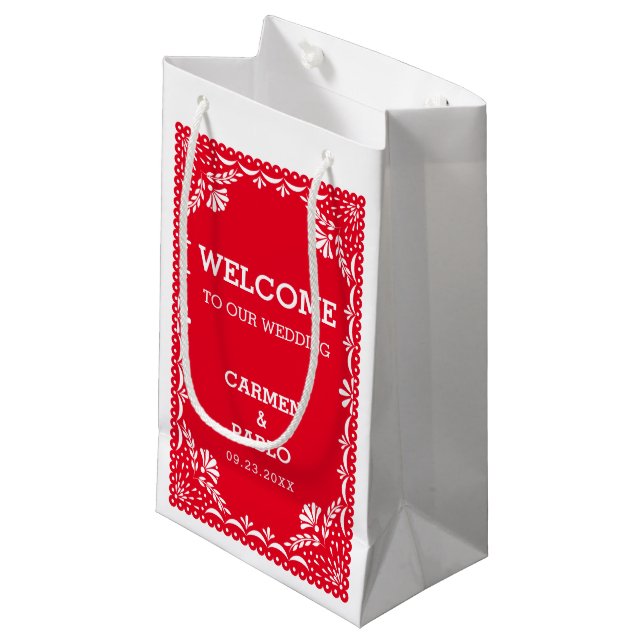 Bolsa De Regalo Pequeña Bienvenida al Boda mexicano Papel Picado (Angulo Anverso)