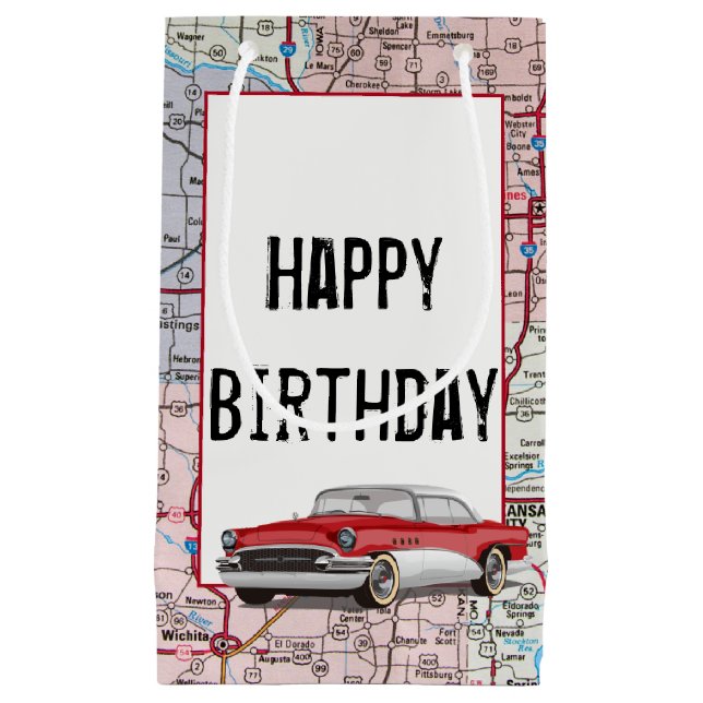 Bolsa De Regalo Pequeña Birday Retro Buick en el mapa (Anverso)