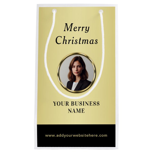 Bolsa De Regalo Pequeña Black & gold design, Logo or Photo in gold circle, (Anverso)